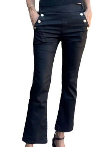 *NWT Flog Sofia Stretch Cotton Gold Buttons High-Rise Skinny Flare Leg Cropped Pants, Size 25 (0)