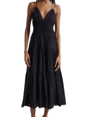 *NWT Ulla Johnson Freya Circle Jacquard Cotton Cami V-Neck Tiered Midi Dress, Size 4