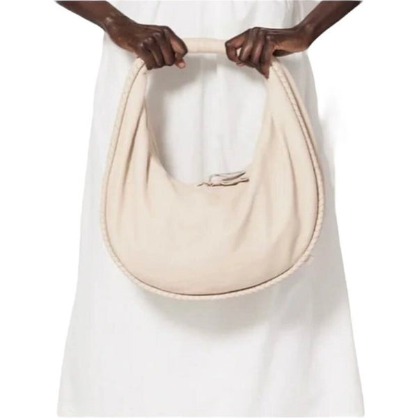 ^Cleobella Sansa Leather Braided Trim Half Moon Zip Top Hobo Shoulder Bag