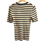 *Theory Leneva Merino Wool Ribbed Stripe Short Sleeve Crew Neck Pullover Sweater, Size S