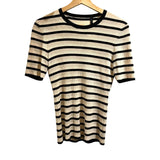 *Theory Leneva Merino Wool Ribbed Stripe Short Sleeve Crew Neck Pullover Sweater, Size S