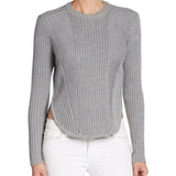 *A.L.C. Torrey Knit Merino Wool Ribbed Patchwork Crew Neck Curved Hem Pullover Sweater, Size S
