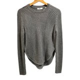 *A.L.C. Torrey Knit Merino Wool Ribbed Patchwork Crew Neck Curved Hem Pullover Sweater, Size S