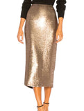 *Cinq a Sept Paula Sequin Pewter Side Zip Midi Pencil Skirt, Size S