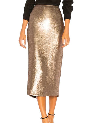 *Cinq a Sept Paula Sequin Pewter Side Zip Midi Pencil Skirt, Size S