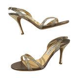 *Jimmy Choo India Glitter Textile Cross Strap Slingback 3.5" Stiletto Sandals, Size 36.5