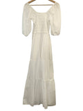 *XIRENA Chiara Cotton Poplin Short Puff Sleeve Square Neck Smocked Bodice Tiered Midi Dress, Size S