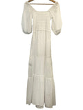 *XIRENA Chiara Cotton Poplin Short Puff Sleeve Square Neck Smocked Bodice Tiered Midi Dress, Size S