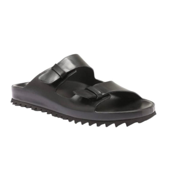 *Officine Creative Pelagie Nero Leather Double Slip Strap Slip-On Slide Sandals, Size 38.5
