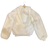*Blanc Noir Aspen Faux Fur Rib Trim Hoodie Zip-Front Cropped Bomber Jacket, Size M