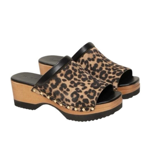 ^M. Gemi Greta Leopard Suede Leather Slide Platform Clog, Size 41