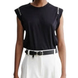 *Rachel Comey Miles Cotton Knit Cap Sleeve Crochet Trim Crew Neck Tee Top, Size XS
