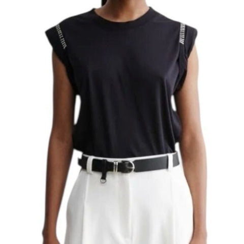 ^Rachel Comey Miles Cotton Knit Cap Sleeve Crochet Trim Crew Neck Tee Top, Size XS