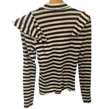 *Veronica Beard Dawson Cotton Rib Knit Stripe Long Sleeve Crew Neck Ruffle Tee Top, Size XS