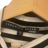 *Veronica Beard Dawson Cotton Rib Knit Stripe Long Sleeve Crew Neck Ruffle Tee Top, Size XS