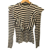 *Veronica Beard Dawson Cotton Rib Knit Stripe Long Sleeve Crew Neck Ruffle Tee Top, Size XS