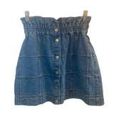 *Sea New York Dagmar Denim Grid Paperbag Waist Snap-Front Mini Skirt, Size XS