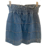 *Sea New York Dagmar Denim Grid Paperbag Waist Snap-Front Mini Skirt, Size XS