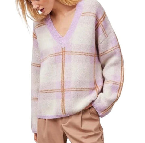 *Rails Colleen Mohair & Wool Plaid V-Neck Oversized Pullover Sweater, Size XS