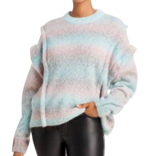 *IRO Valya Alpaca & Wool Blend Ombre Stripe Pleated Crew Neck Pullover Sweater, Size XS