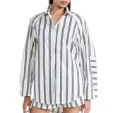 *NWT Mikoh Paseo Cotton Poplin Stripe Long Sleeve Button-Up Tunic Shirt, Size M2=M