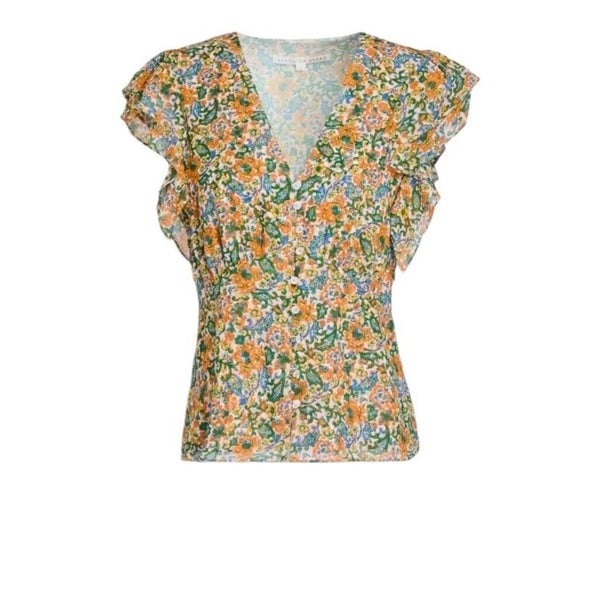 ^Veronica Beard Costa Silk Floral Flutter Sleeve V-Neck Button Front Peplum Blouse Top, Size 8