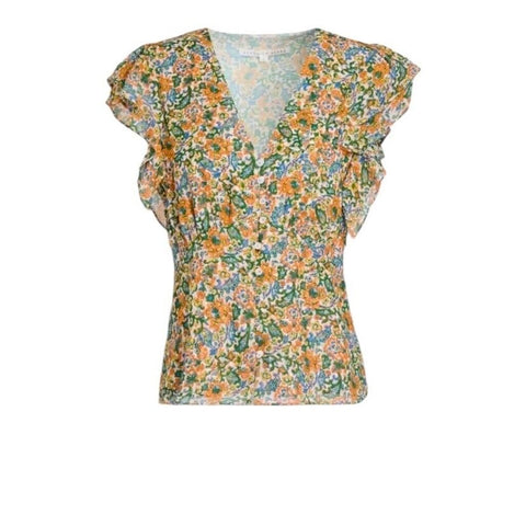 ^Veronica Beard Costa Silk Floral Flutter Sleeve V-Neck Button Front Peplum Blouse Top, Size 8