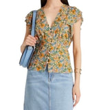 ^Veronica Beard Costa Silk Floral Flutter Sleeve V-Neck Button Front Peplum Blouse Top, Size 8