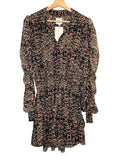 *MISA Adora Floral Chiffon Blouson Long Sleeve Ruffle Tiered Popover Mini Shirt Dress, Size S
