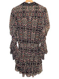 *MISA Adora Floral Chiffon Blouson Long Sleeve Ruffle Tiered Popover Mini Shirt Dress, Size S