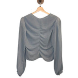 *FRAME Accordion Pleat Long Billowy Sleeve Keyhole Split Neck Blouse Top, Size M