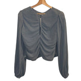 *FRAME Accordion Pleat Long Billowy Sleeve Keyhole Split Neck Blouse Top, Size M