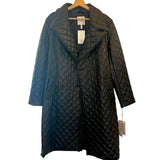 *Avec Les Filles Faux Leather Diamond Quilted Notch Collar Tie Waist Trench Coat, Size S