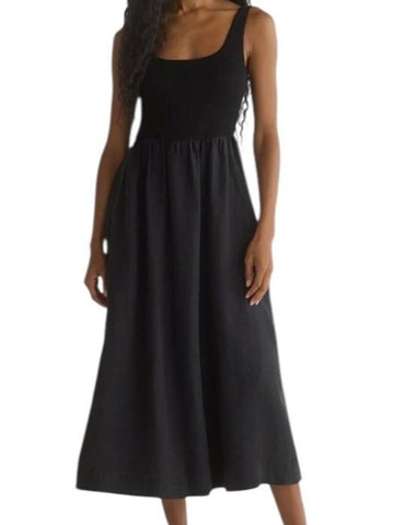 *Bella Dahl Combo Rib Knit & Linen Sleeveless Scoop Neck Tank Midi Dress, Size XS