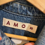 *AMO Sally Cotton Denim Zip Front Patch Pocket Bomber Jacket, Size XS