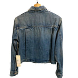 *AMO Sally Cotton Denim Zip Front Patch Pocket Bomber Jacket, Size XS