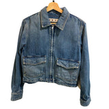 *AMO Sally Cotton Denim Zip Front Patch Pocket Bomber Jacket, Size XS