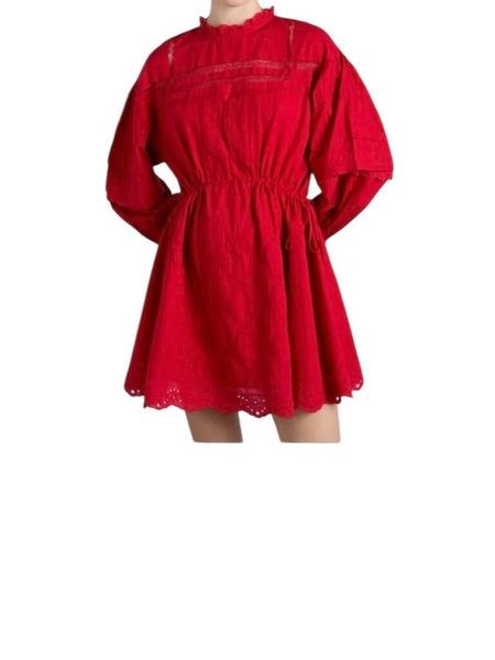 NWT Damson Madder Clancy Eyelet & Lace Trim Long Sleeve High Neck Mini Dress, Size DM 12=US 8