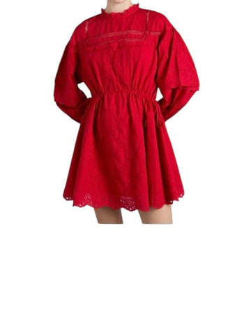 NWT Damson Madder Clancy Eyelet & Lace Trim Long Sleeve High Neck Mini Dress, Size DM 12=US 8