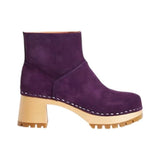 *Swedish Hasbeens Viola Suede Pull-On Wooden Platform Heel Clog Booties, Size 37
