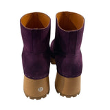 *Swedish Hasbeens Viola Suede Pull-On Wooden Platform Heel Clog Booties, Size 37