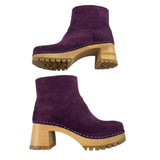 *Swedish Hasbeens Viola Suede Pull-On Wooden Platform Heel Clog Booties, Size 37