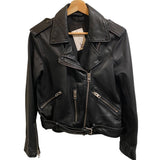*ALLSAINTS Balfern Leather Asymmetrical Front Zip Belted Hem Epaulettes Moto Biker Jacket, Size 8