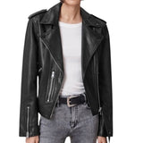 *ALLSAINTS Balfern Leather Asymmetrical Front Zip Belted Hem Epaulettes Moto Biker Jacket, Size 8