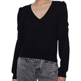 ^FRAME Frankie Cashmere Long Puff Ruched Sleeve V-Neck Pullover Sweater, Size M