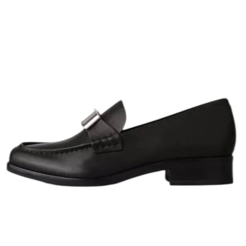 *Rag & Bone Canter Smooth Leather Silver Plaque Slip-On Stacked Heel Loafer, Size 40