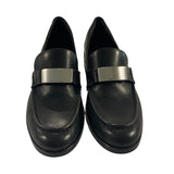 *Rag & Bone Canter Smooth Leather Silver Plaque Slip-On Stacked Heel Loafer, Size 40