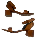 *Valentino Garavani Leather Ankle Strap Embossed V Logo 2" Block Heel Sandals, Size 40