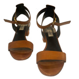 *Valentino Garavani Leather Ankle Strap Embossed V Logo 2" Block Heel Sandals, Size 40