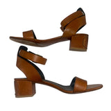 *Valentino Garavani Leather Ankle Strap Embossed V Logo 2" Block Heel Sandals, Size 40